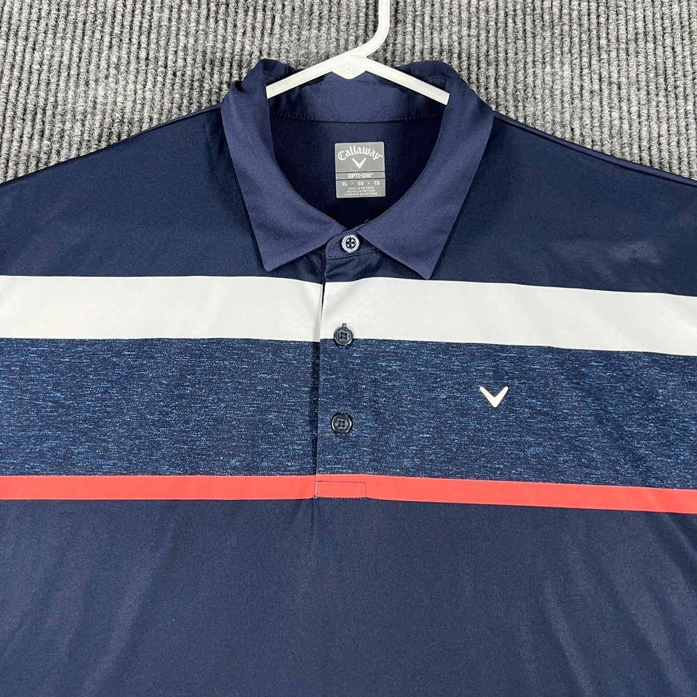 Callaway Polo Shirt Mens XL Extra Large Blue Striped Short Sleeve Golf Casual
